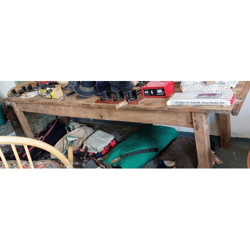 69 - Large Country Pine Kitchen Table - C. 323cm L x 79cm D