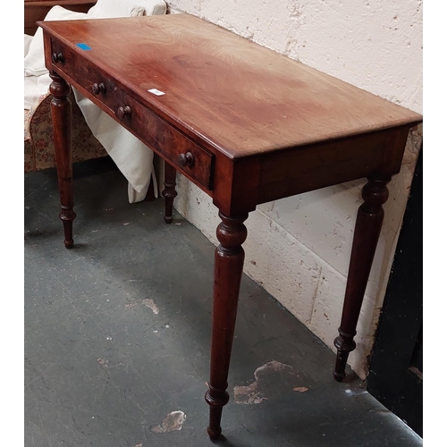 73 - Georgian Mahogany 2 Drawer Side Table - C. 106cm W x 50cm D x 78cm H