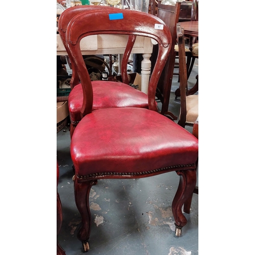 97 - Set of 4 Cabriole Leg Victorian Mahogany Dining Chairs with Red Leather Seats