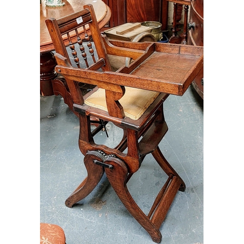 128 - Oak Folding Victorian Childs High Chair