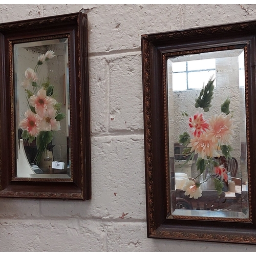 129 - Pair of Framed Bevelled Hand Painted Mirrors