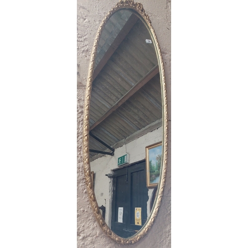 160 - Gilt Framed Oval Long Wall Mirror - C 130cm H