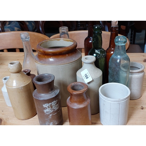 168 - Lot of Earthenware Jars & Glass Bottles