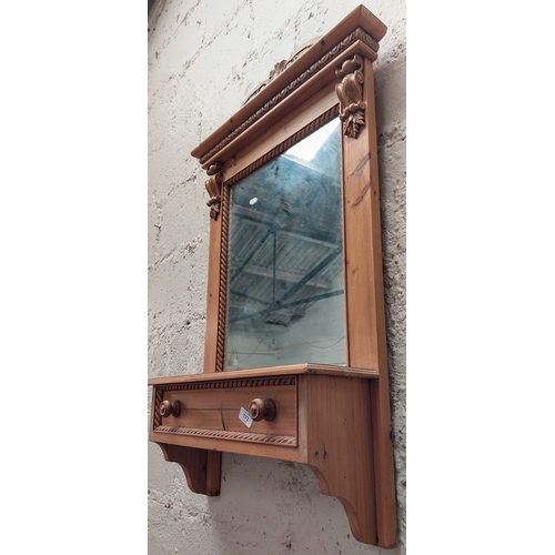 173 - Carved Pine Bathroom Mirror With Drawers