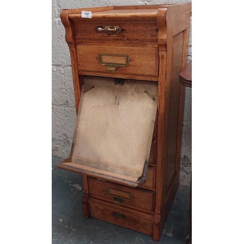 197 - Edwardian Oak 6 Drawer Index Cabinet with Brass Locking Handle