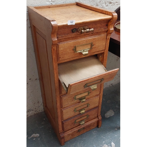 197 - Edwardian Oak 6 Drawer Index Cabinet with Brass Locking Handle