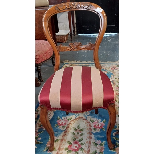 207 - Pair of Victorian Cabriole Leg Chairs with Striped Seat Covers