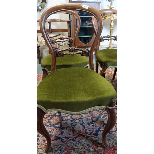 223 - Set of 4 Victorian Carved Walnut Cabriole Leg Chairs with Green Upholstered Seats