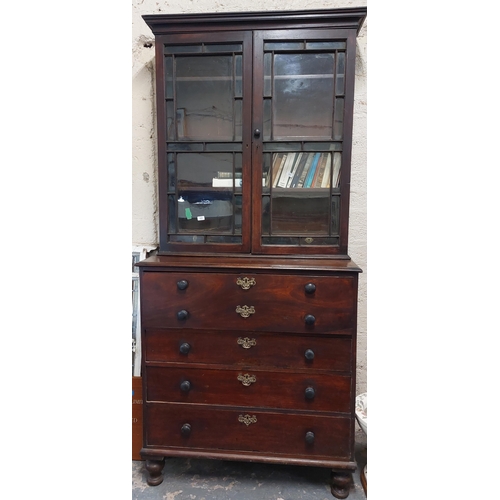 225 - Tall 19th Century Mahogany Secretaire Bookcase - C. 240cm H x 112cm W x 58cm D