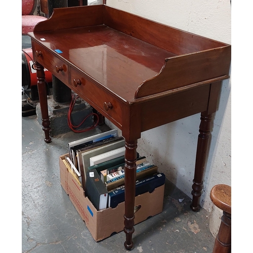 255 - Victorian Mahogany 2 Drawer Side Table with Gallery Back