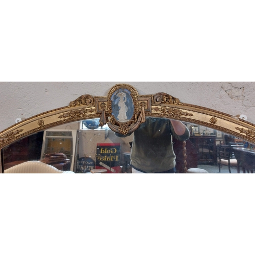 277 - Fine Ornate Gilt Framed Overmantle Mirror - C. 112cm W x 140cm H. With Wedgewood Style Painted Blue ... 