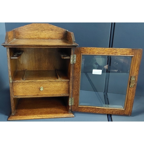 291 - Neat Edwardian Oak Smokers Cabinet with Glass Front and Inner Drawer