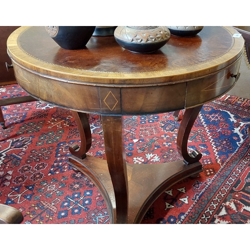 304 - Circular Leather Top Drum Table with Inlay