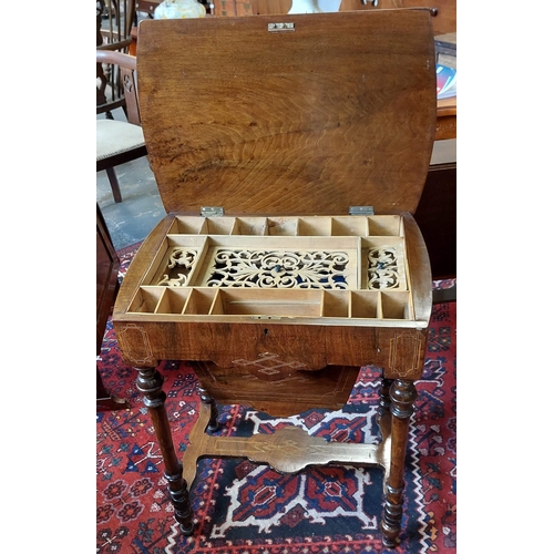 305 - Walnut Inlaid Victorian Work Table - C. 70cm H x 61cm W x 42cm H