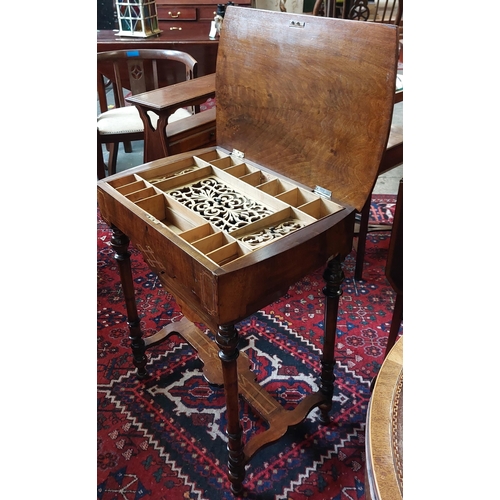 305 - Walnut Inlaid Victorian Work Table - C. 70cm H x 61cm W x 42cm H