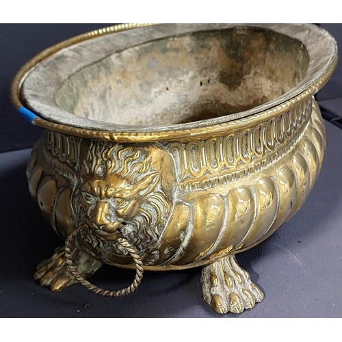 345 - Brass Lion Head Lined Planter