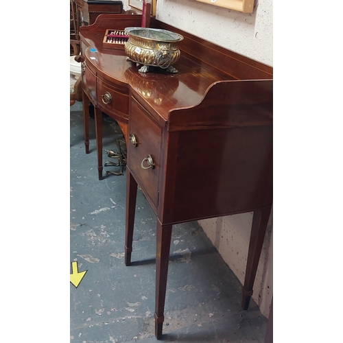 347 - 19th Century Bow Fronted Regency Style Mahogany Inlaid Sideboard with Inlaid Gallery Back - C. 175cm... 