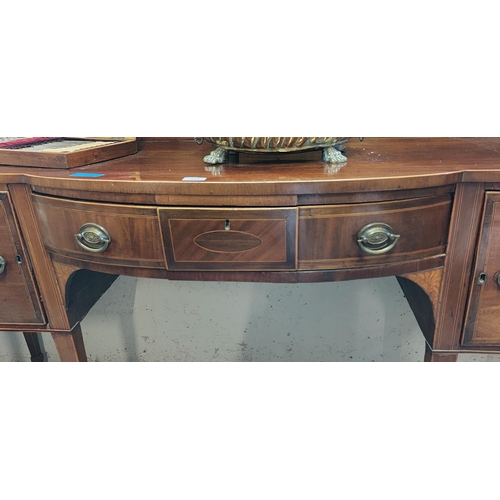 347 - 19th Century Bow Fronted Regency Style Mahogany Inlaid Sideboard with Inlaid Gallery Back - C. 175cm... 