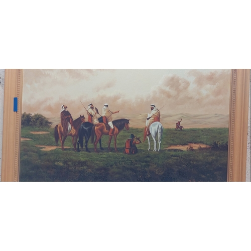 348 - Framed Oil on Canvas Painting of Horse Mounted Sheikh - Signed Kang