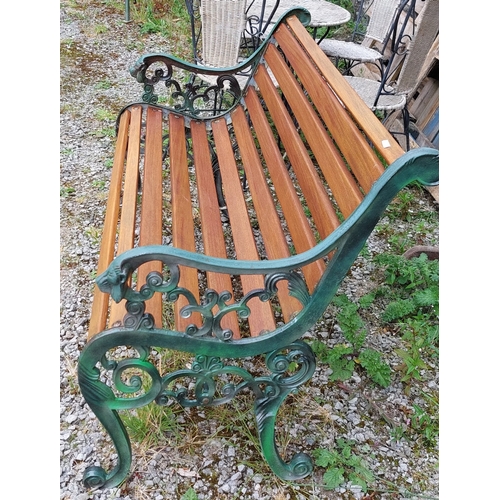 394 - Green Lion Head Cast Metal with Mahogany Garden Bench - C. 125cm