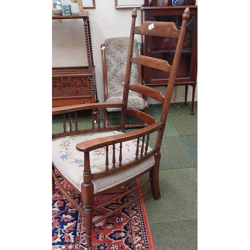 424 - Tapestry Seat Ladder Back Armchair