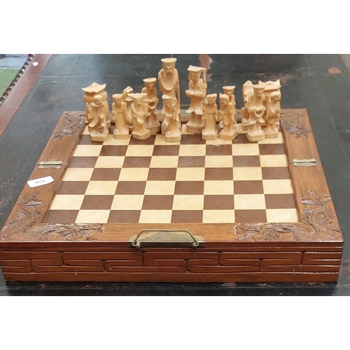 428 - Chess Set with Carved Oriental Pieces and Board