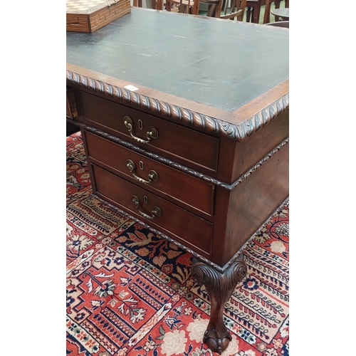 429 - Victorian Rope Edged Chippendale Style Desk with Leather Top and Ball and Claw Feet