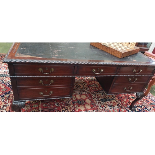 429 - Victorian Rope Edged Chippendale Style Desk with Leather Top and Ball and Claw Feet