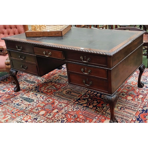 429 - Victorian Rope Edged Chippendale Style Desk with Leather Top and Ball and Claw Feet