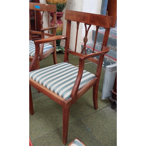 443 - Set of 4 Reeded Leg Satinwood Chairs inc. 2 Carvers.