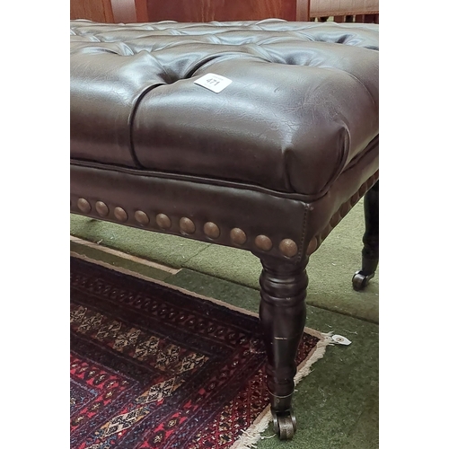 471 - Victorian Style Padded Deep Buttoned Leather Fender Stool - C. 160cm W x 60cm D x 45cm H