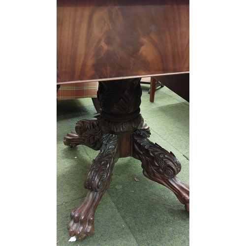 483 - 19th Century Mahogany Drop Leaf Table with Highly Carved Pod Base on Paw Feet