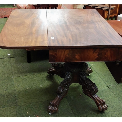 483 - 19th Century Mahogany Drop Leaf Table with Highly Carved Pod Base on Paw Feet