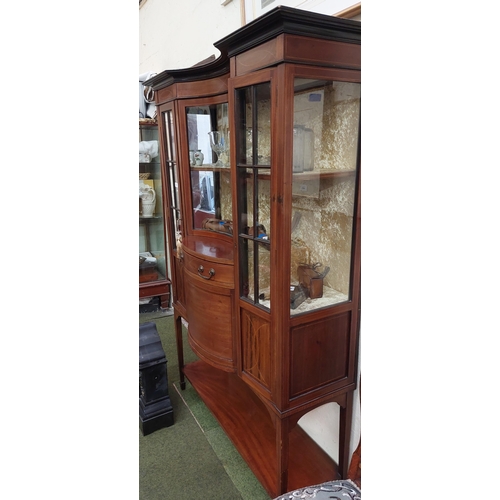 491 - Edwardian Inlaid Mahogany Display Cabinet with Concave Glass Front - C. 120cm W x 46cm D x 177 cm H