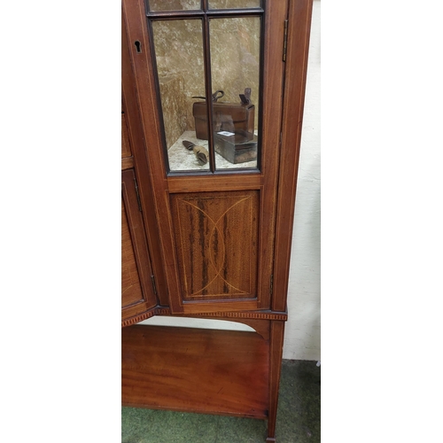 491 - Edwardian Inlaid Mahogany Display Cabinet with Concave Glass Front - C. 120cm W x 46cm D x 177 cm H