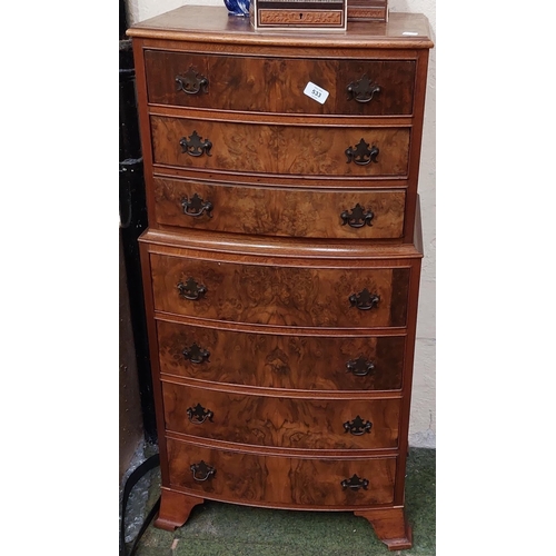 533 - 3 Over 4 Neat Graduated Walnut Chest - C. 109cm H x 51cm W x 35cm D