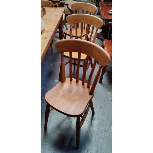 169 - Large Pine Table and 8 Chairs - C. 213cm W x 87cm D x 78cm H