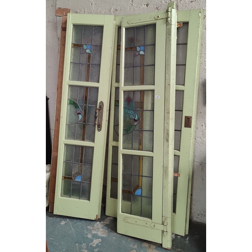 216 - 2 Sets of 3 Hinged Leaded Glass Panelled Doors. C. 130cm W x 203cm H