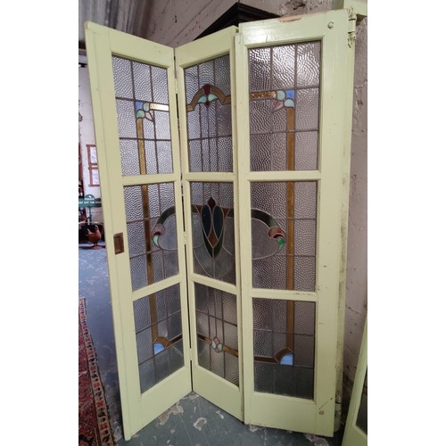 216 - 2 Sets of 3 Hinged Leaded Glass Panelled Doors. C. 130cm W x 203cm H