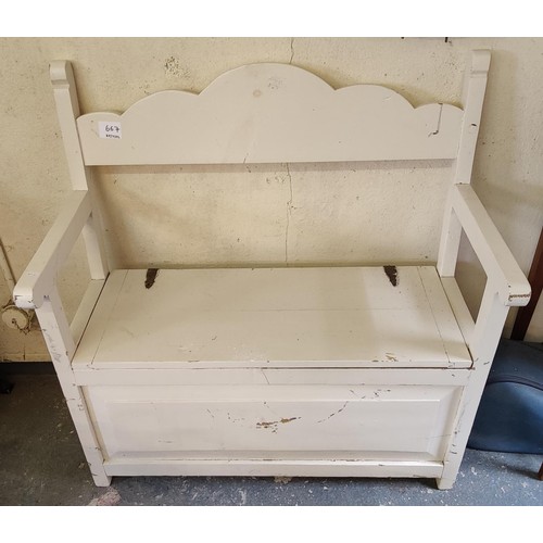 667 - Neat White Monks Bench - C 94cm W x 40cm D