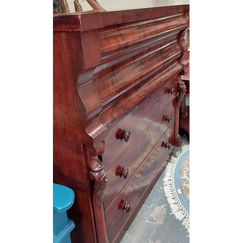 97 - Victorian Flamed Mahogany Chest of Drawers - C. 123cm W x 56cm D x 131cm H