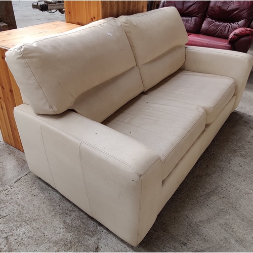 123 - Cream Leather Sofa - C. 200cm