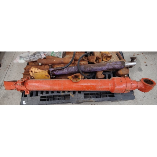 62 - Pallet Lot inc Hydraulic Digger Rams, Hitachi 120/130 Digger Bucket Ram, Bucket Teeth, Tractor Weigh... 