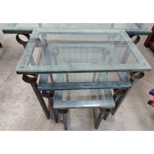 78 - Glass and Metal Coffee Table and Matching Nest of 3 Tables