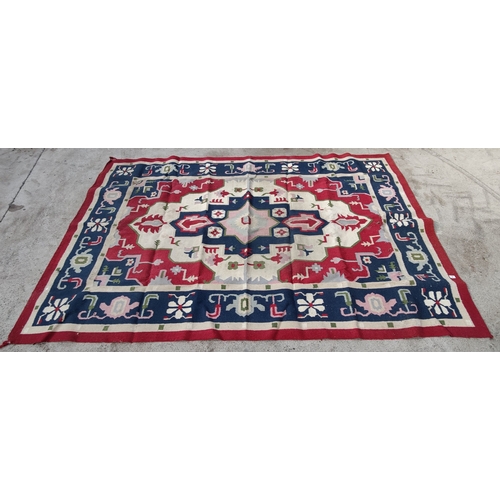 86 - Wool Rug - Red & Blue - C. 300cm x 200cm