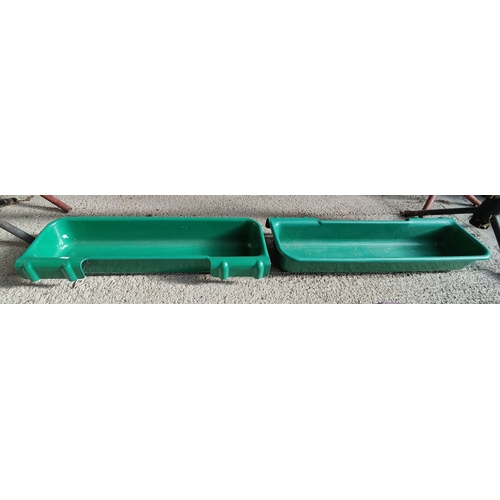 201 - Pair of Green Plastic Gate Mount Feeding Troughs