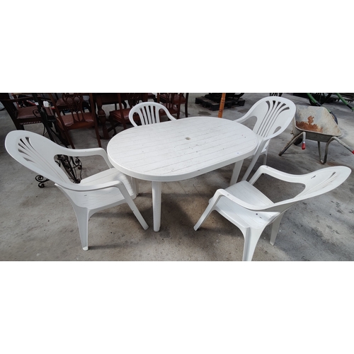 249 - Plastic Garden Table and 4 Armchairs