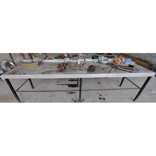 355 - Metal Top Workbench - 10 Foot x 2.5 Foot Deep x 3 Foot High