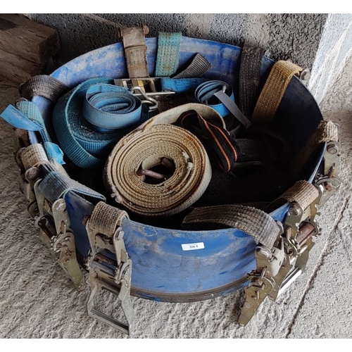 361 - Barrel of Mixed Straps & Ratchet Straps