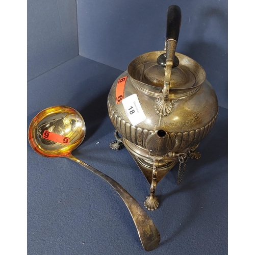 18 - Silver Plate Ladle & Victorian Spirit Kettle